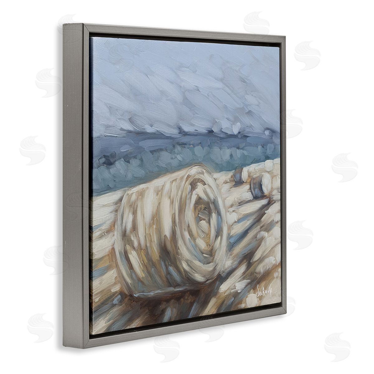 Sara G. Designs Hay Bales Rural Farm Field Gray Floating Frame Canvas Wall Art Print