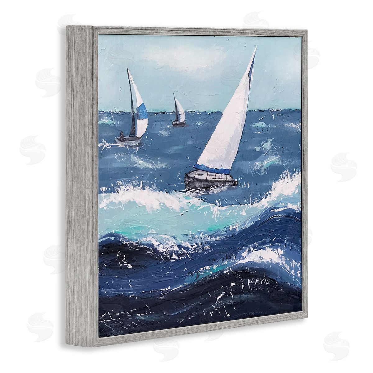 Jade Reynolds Rough Ocean Waves Sailing Boats Gray Framed Glicee Wall Art Print