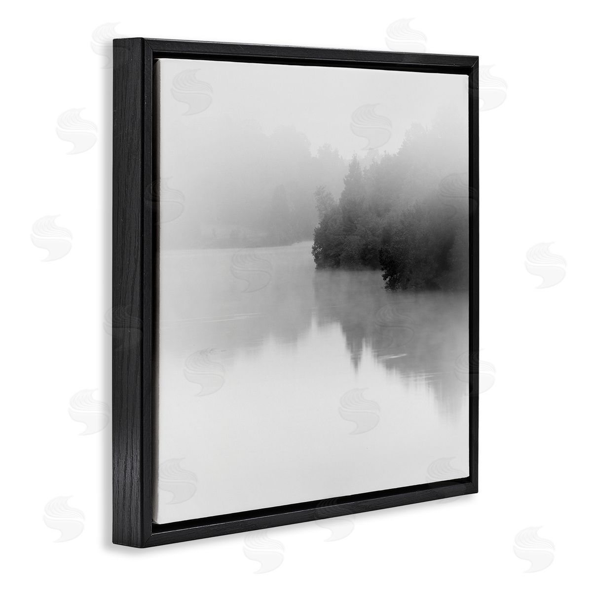 Nicholas Bell Foggy Lake Mysterious Reflection Black Floating Frame Canvas Wall Art Print