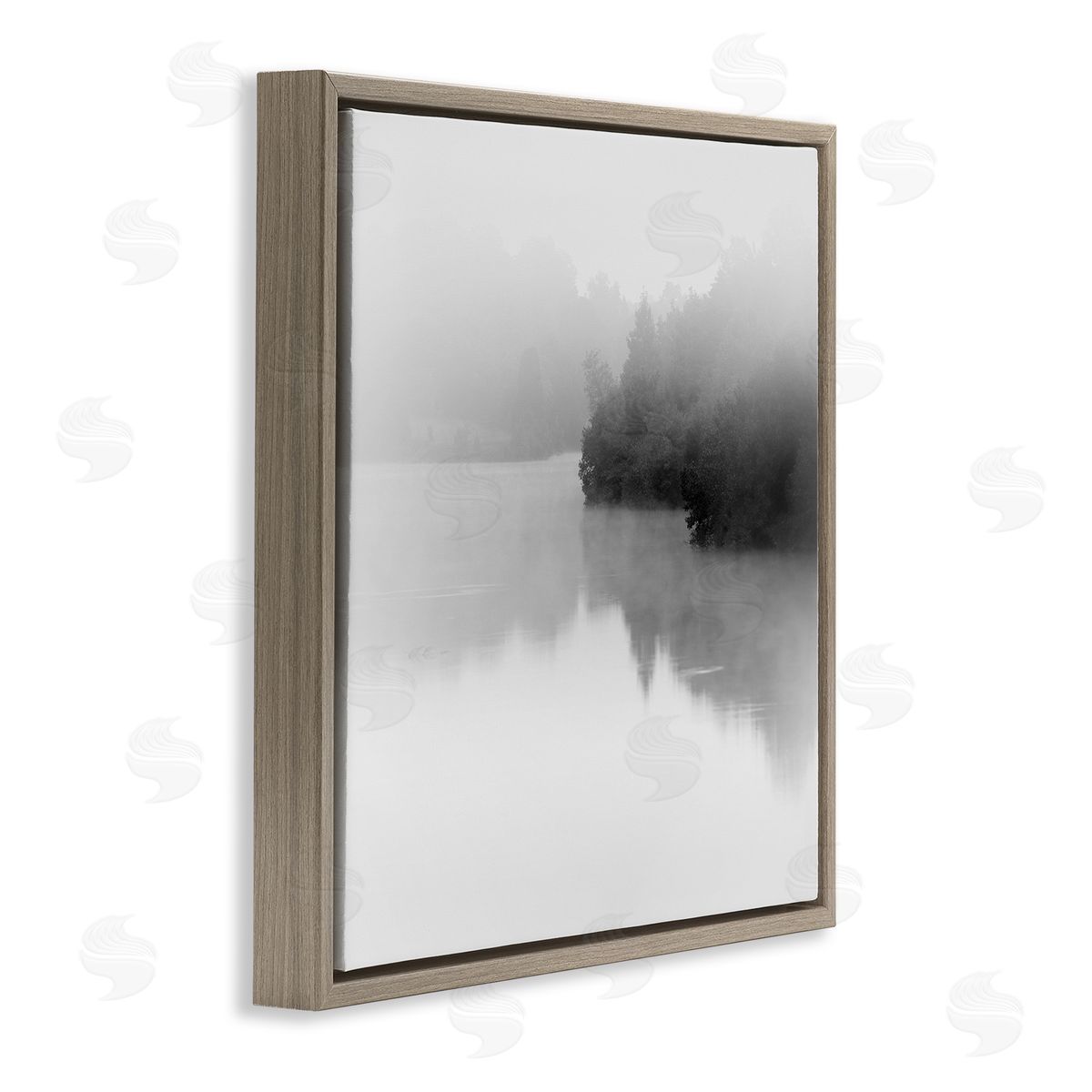Nicholas Bell Foggy Lake Mysterious Reflection Brown Floating Frame Canvas Wall Art Print