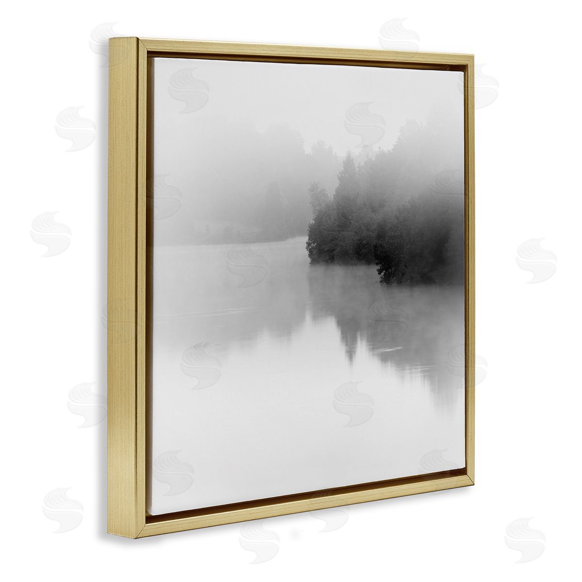 Nicholas Bell Foggy Lake Mysterious Reflection Gold Floating Frame Canvas Wall Art Print