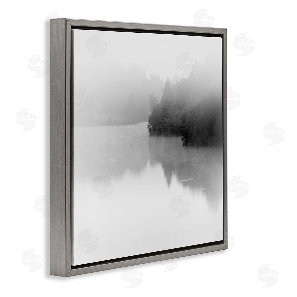 Nicholas Bell Foggy Lake Mysterious Reflection Gray Floating Frame Canvas Wall Art Print