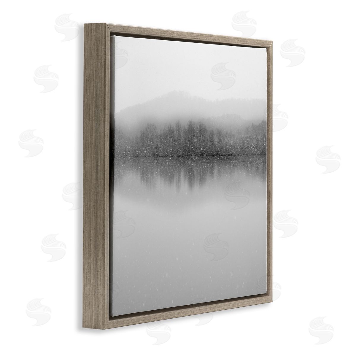 Nicholas Bell Mountainous Lake Trees Reflection Brown Floating Frame Canvas Wall Art Print