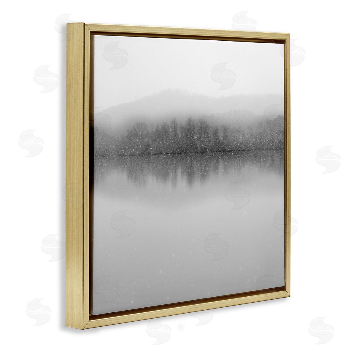 Nicholas Bell Mountainous Lake Trees Reflection Gold Floating Frame Canvas Wall Art Print