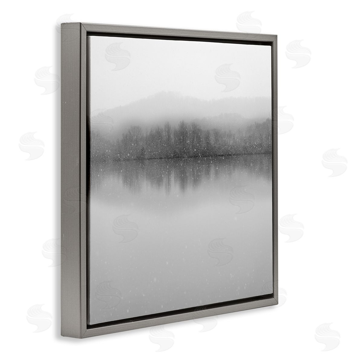 Nicholas Bell Mountainous Lake Trees Reflection Gray Floating Frame Canvas Wall Art Print