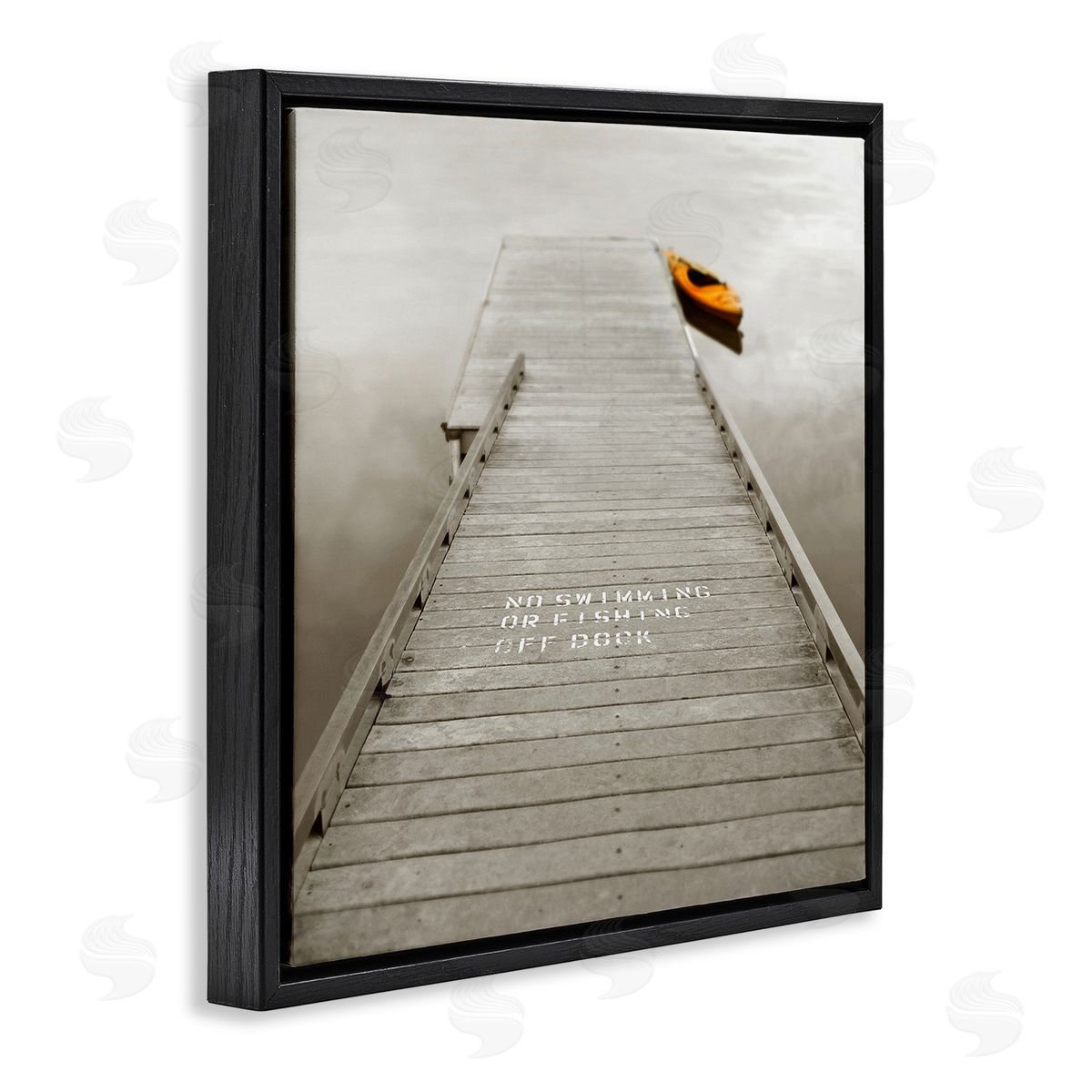Nicholas Bell Summer Lake Dock Kayaking Black Floating Frame Canvas Wall Art Print