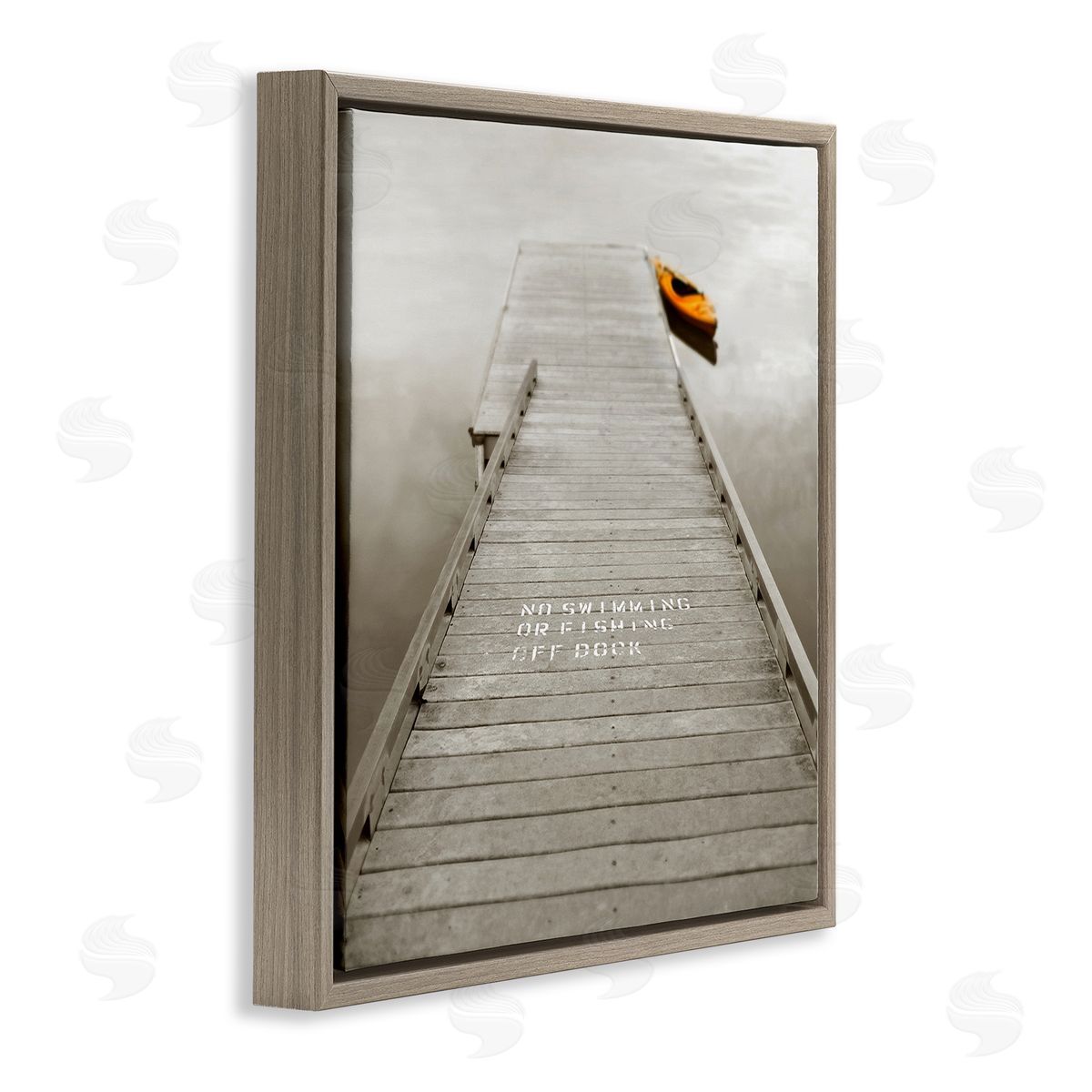 Nicholas Bell Summer Lake Dock Kayaking Brown Floating Frame Canvas Wall Art Print