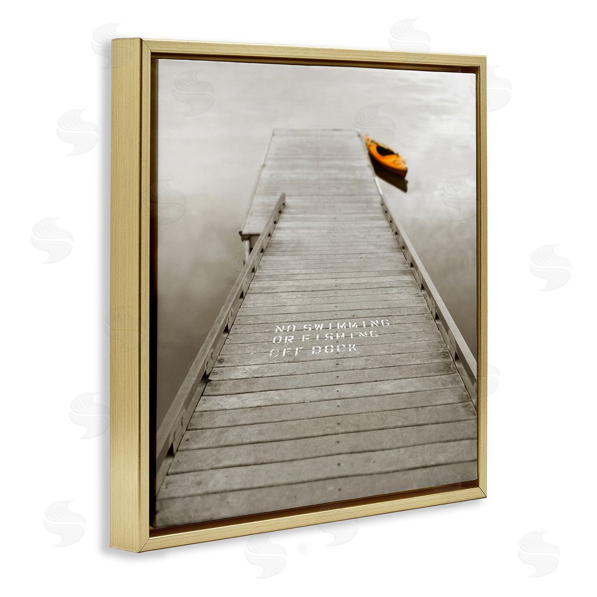 Nicholas Bell Summer Lake Dock Kayaking Gold Floating Frame Canvas Wall Art Print