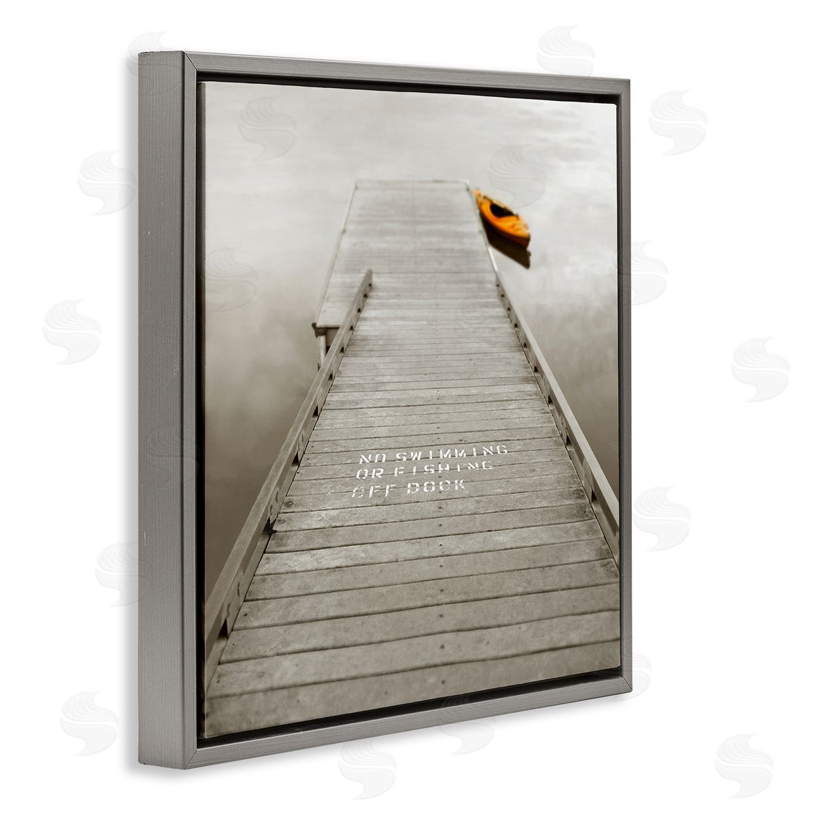 Nicholas Bell Summer Lake Dock Kayaking Gray Floating Frame Canvas Wall Art Print