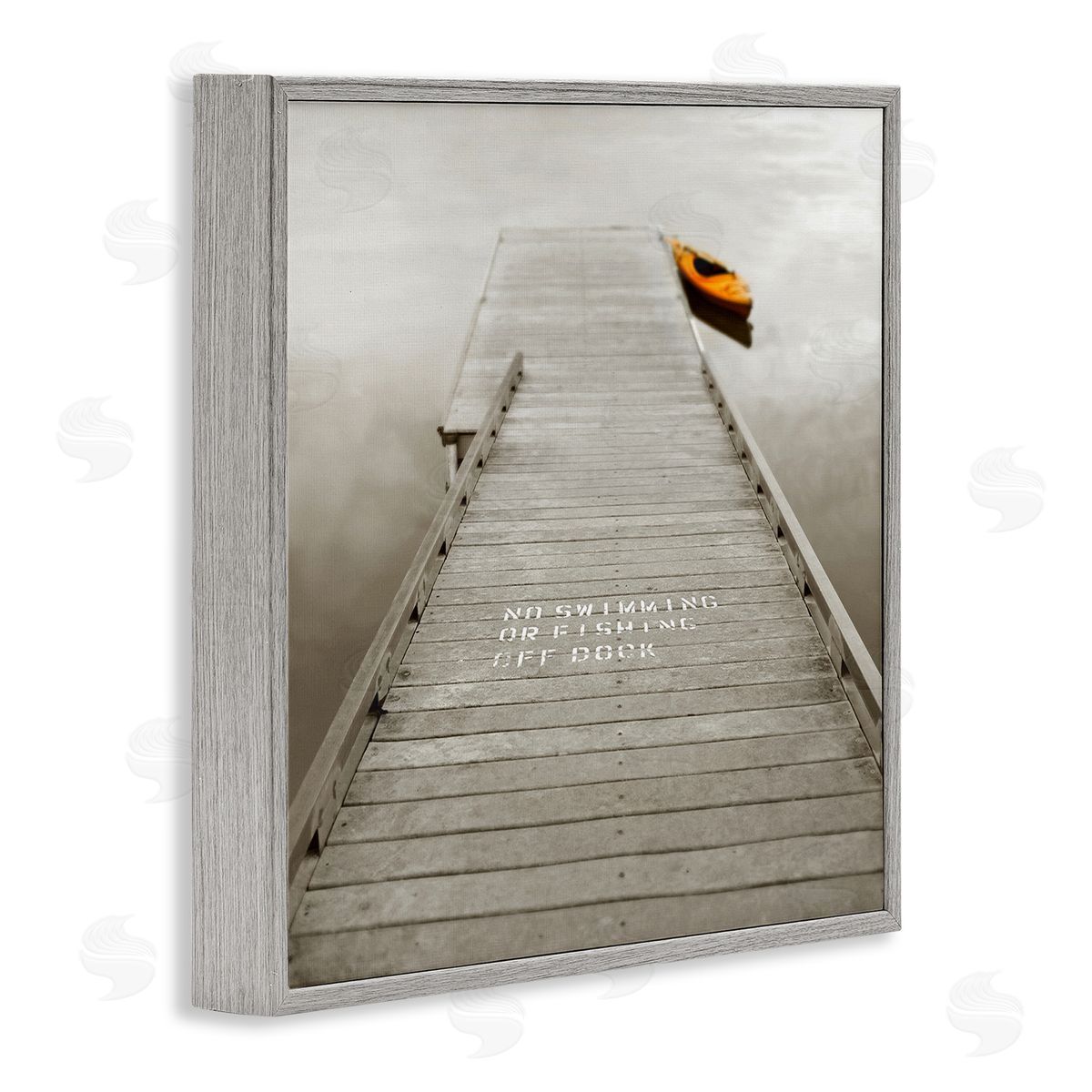 Nicholas Bell Summer Lake Dock Kayaking Gray Framed Glicee Wall Art Print