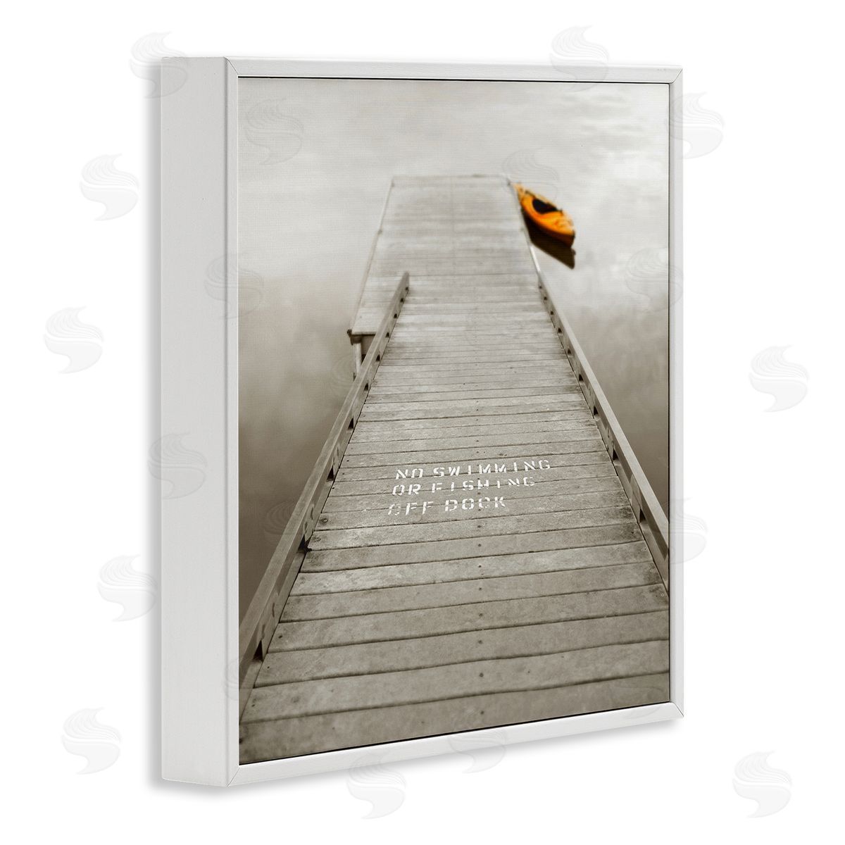 Nicholas Bell Summer Lake Dock Kayaking White Framed Glicee Wall Art Print