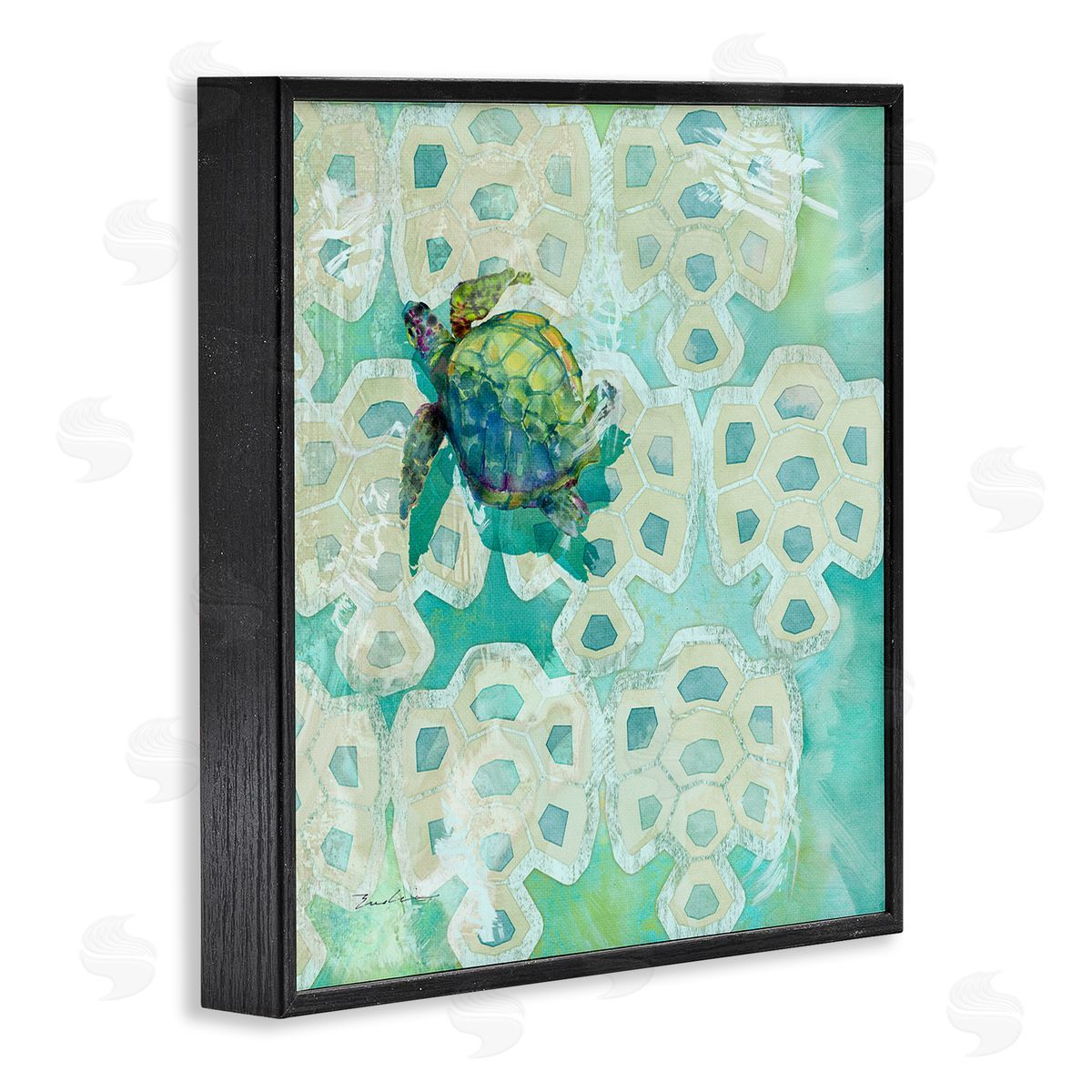 Evelia Designs Sea Turtle Geometric Pattern Black Framed Glicee Wall Art Print