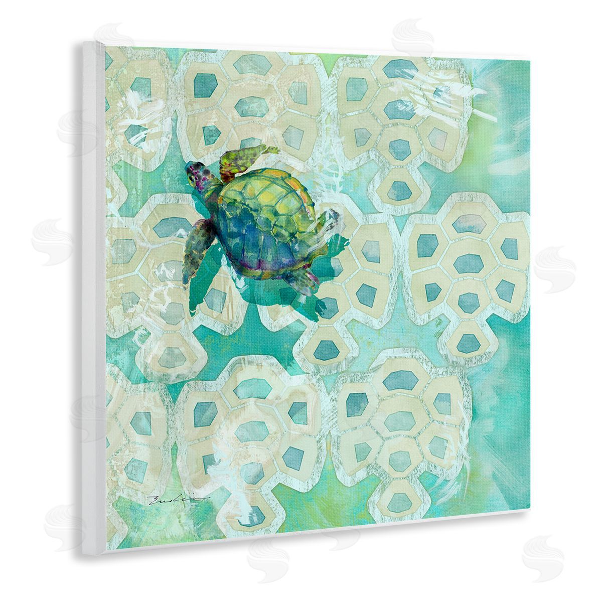 Evelia Designs Sea Turtle Geometric Pattern Wooden Wall Plaque Art Print