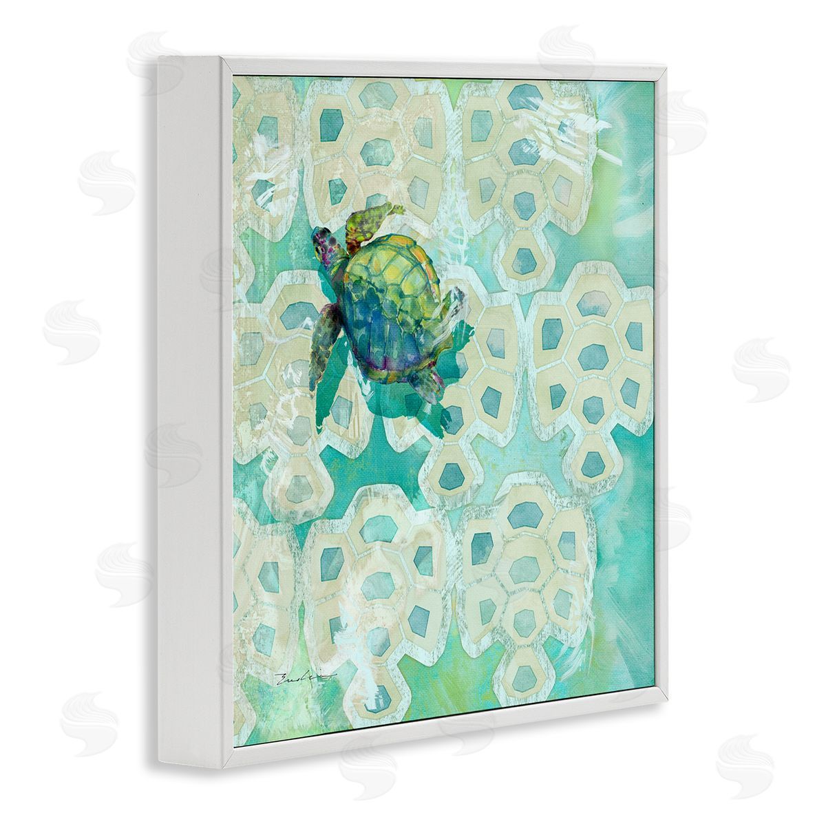 Evelia Designs Sea Turtle Geometric Pattern White Framed Glicee Wall Art Print