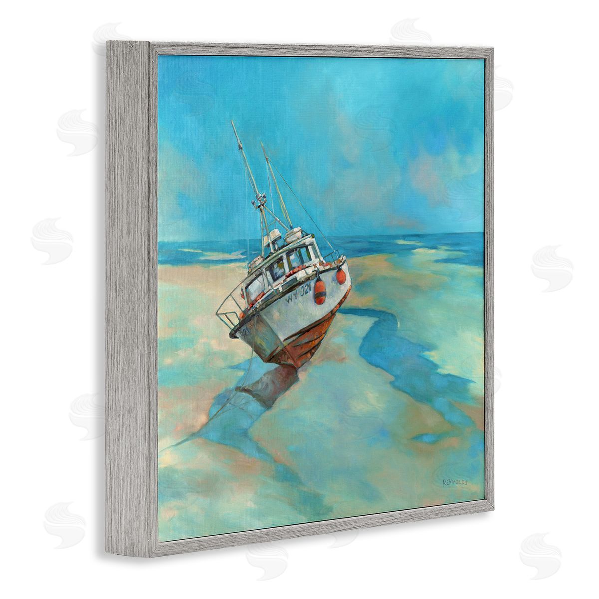 Graham Reynolds Low Tide Boat Beach Shore Gray Framed Glicee Wall Art Print