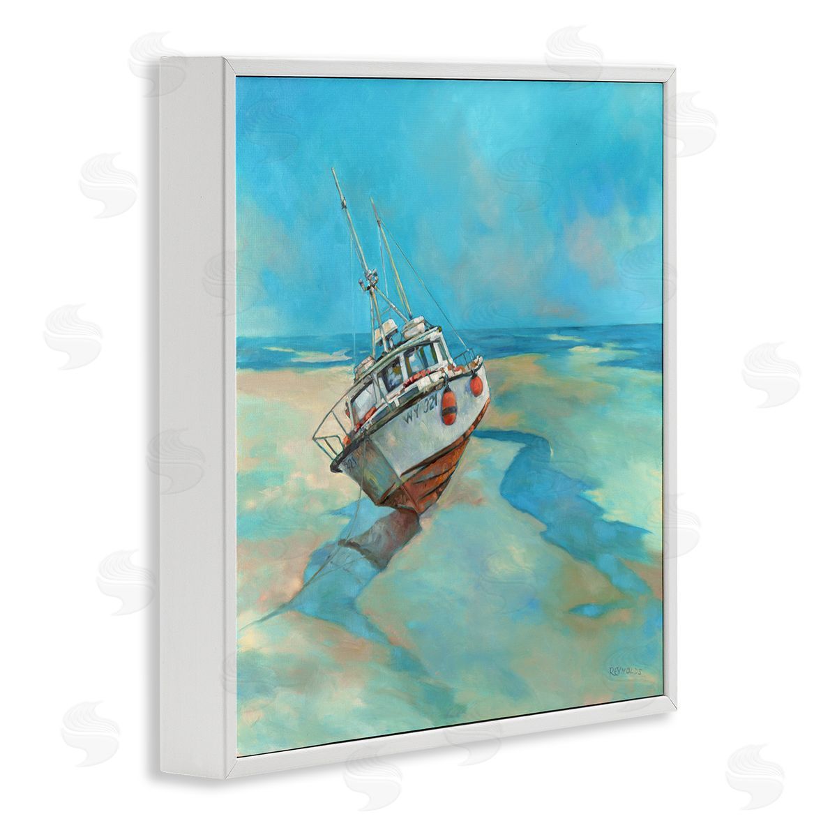 Graham Reynolds Low Tide Boat Beach Shore White Framed Glicee Wall Art Print