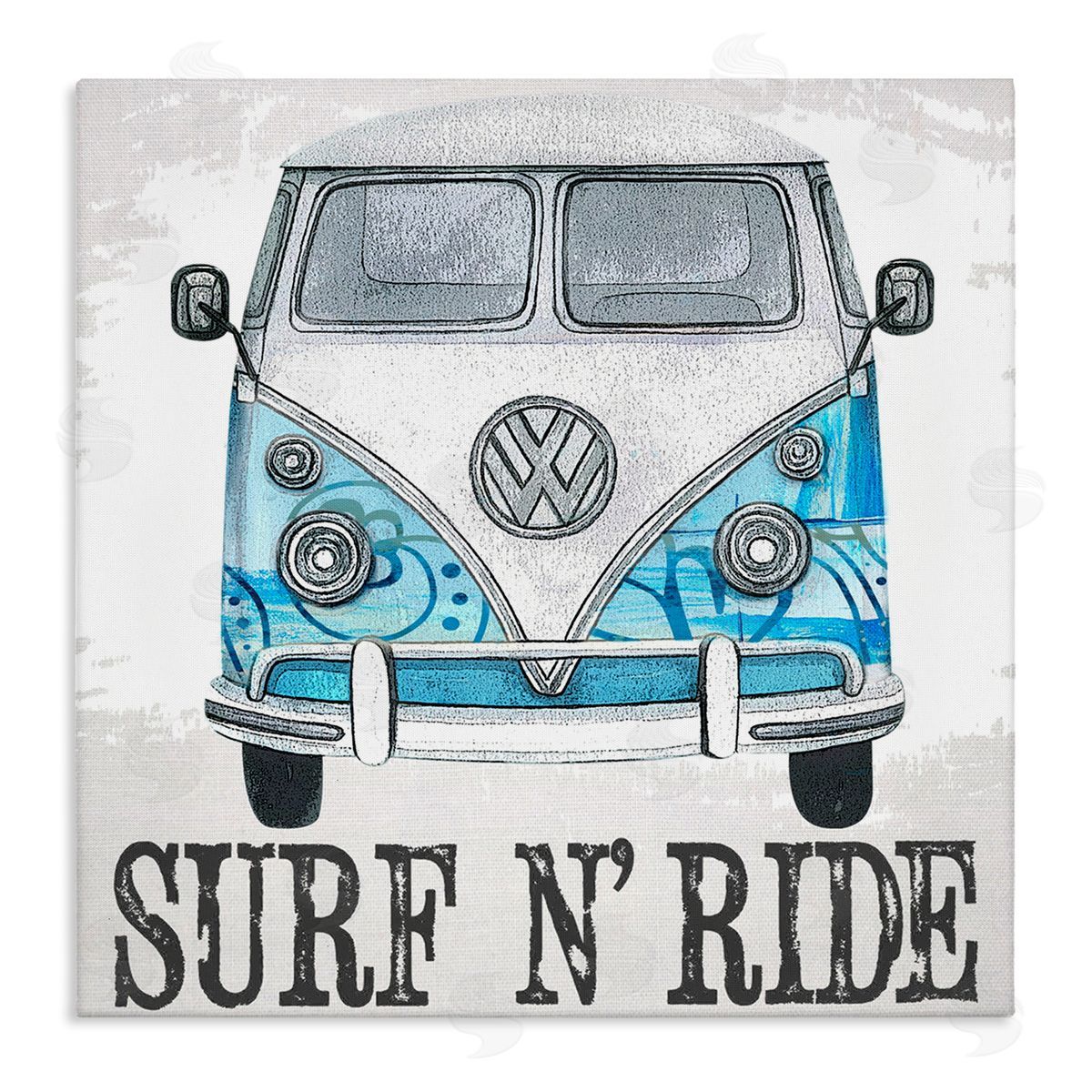 Karen Smith Surf N Ride Blue Retro Summer Bus Stretched Canvas Wall Art Print