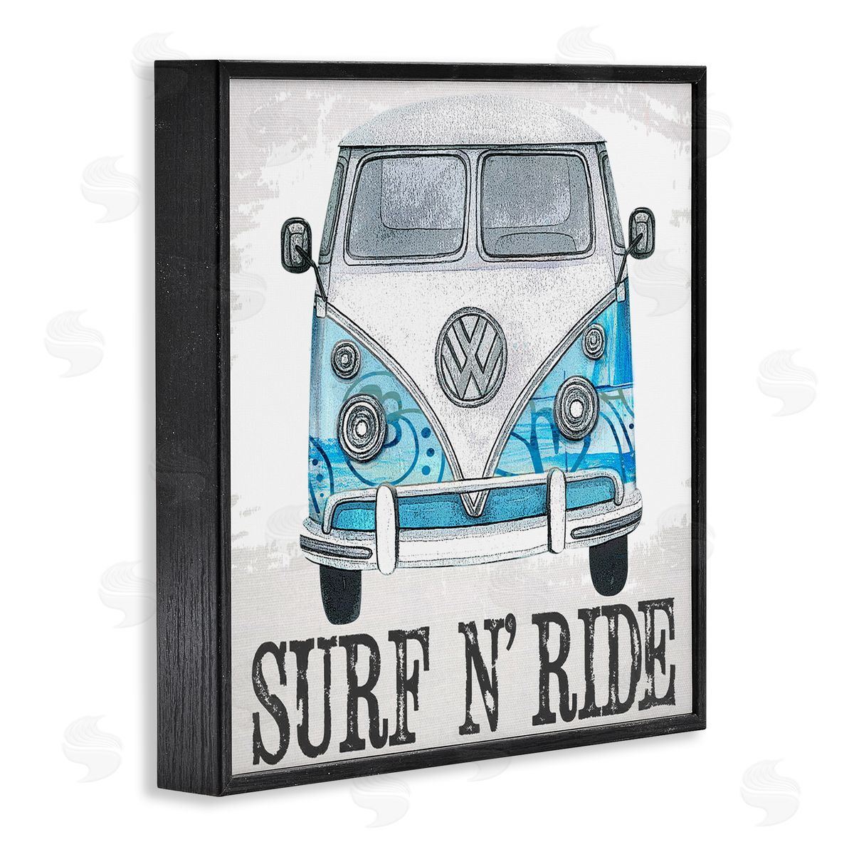 Karen Smith Surf N Ride Blue Retro Summer Bus Black Framed Glicee Wall Art Print