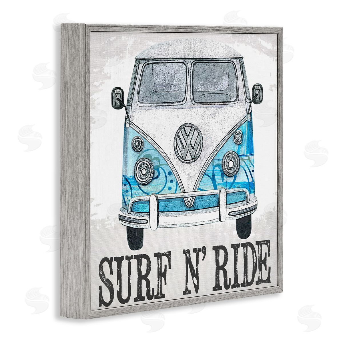 Karen Smith Surf N Ride Blue Retro Summer Bus Gray Framed Glicee Wall Art Print
