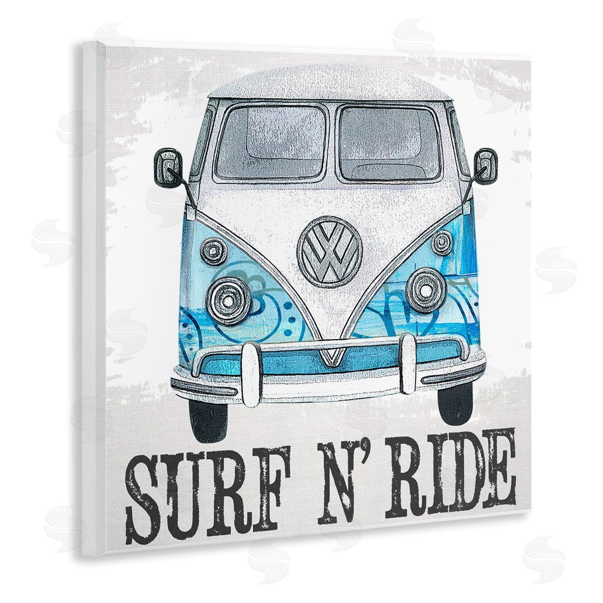 Karen Smith Surf N Ride Blue Retro Summer Bus Wooden Wall Plaque Art Print