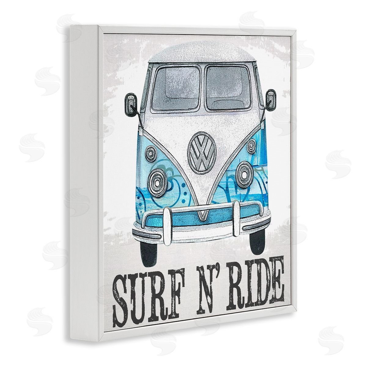 Karen Smith Surf N Ride Blue Retro Summer Bus White Framed Glicee Wall Art Print
