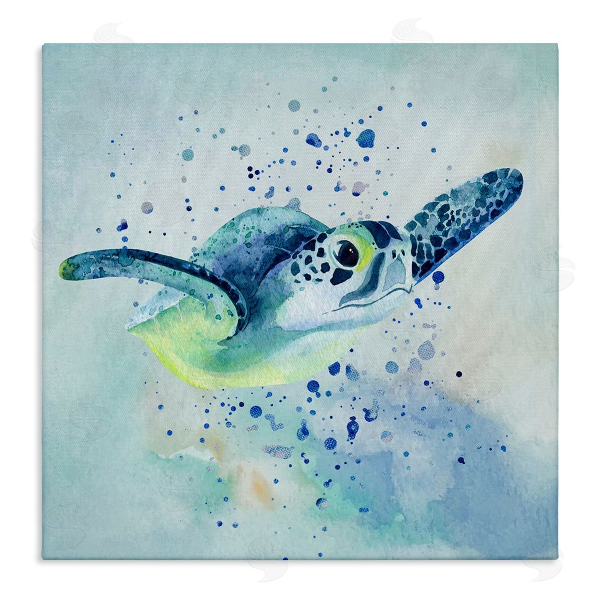 Karen Smith Sea Turtle Underwater Bubbles Splash Stretched Canvas Wall Art Print