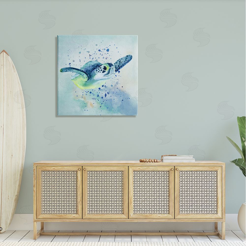 Karen Smith Sea Turtle Underwater Bubbles Splash Canvas Wall Art in Room