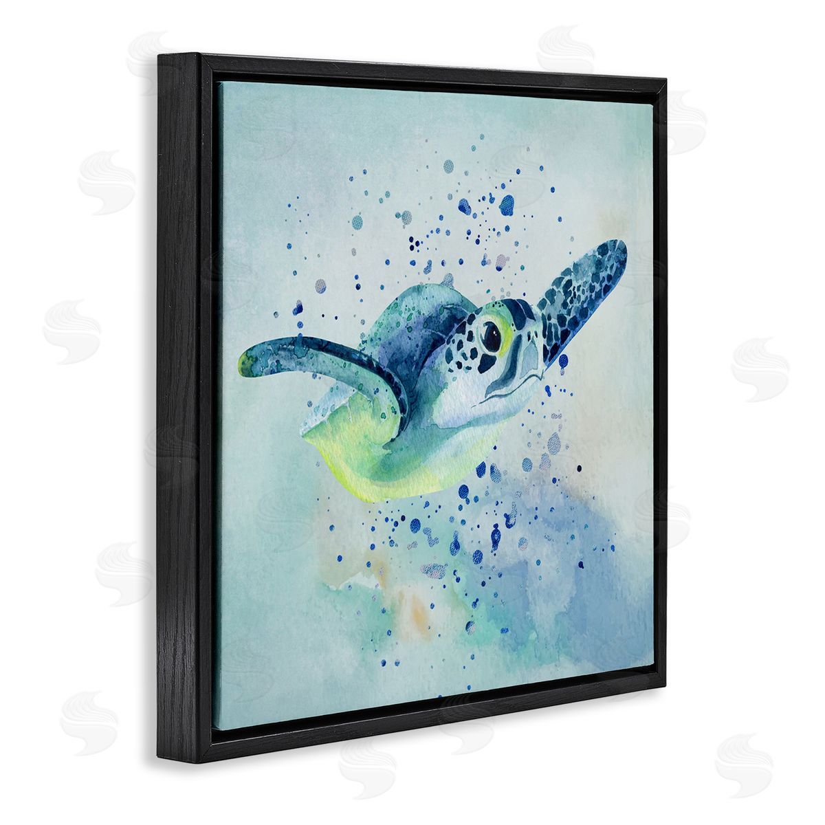 Karen Smith Sea Turtle Underwater Bubbles Splash Black Floating Frame Canvas Wall Art Print