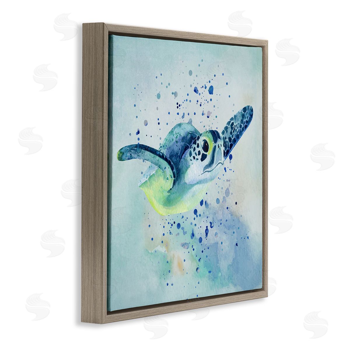 Karen Smith Sea Turtle Underwater Bubbles Splash Brown Floating Frame Canvas Wall Art Print