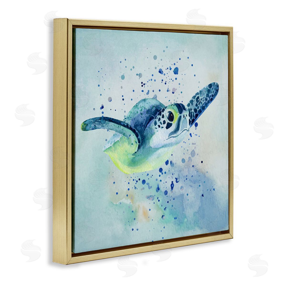 Karen Smith Sea Turtle Underwater Bubbles Splash Gold Floating Frame Canvas Wall Art Print