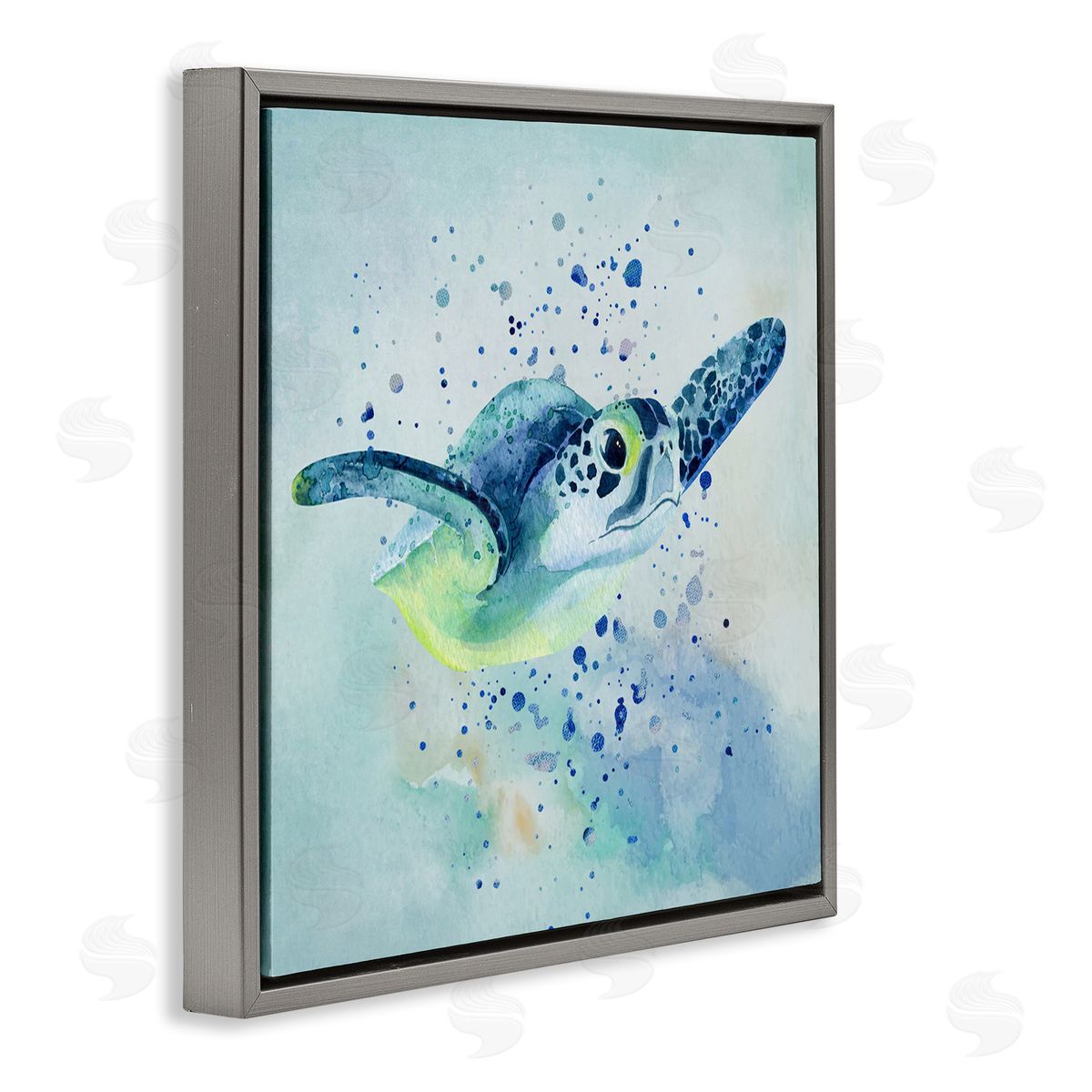 Karen Smith Sea Turtle Underwater Bubbles Splash Gray Floating Frame Canvas Wall Art Print