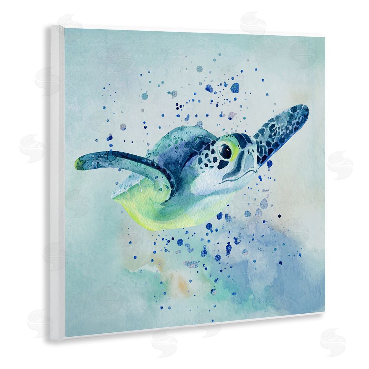 Karen Smith Sea Turtle Underwater Bubbles Splash Wooden Wall Plaque Art Print