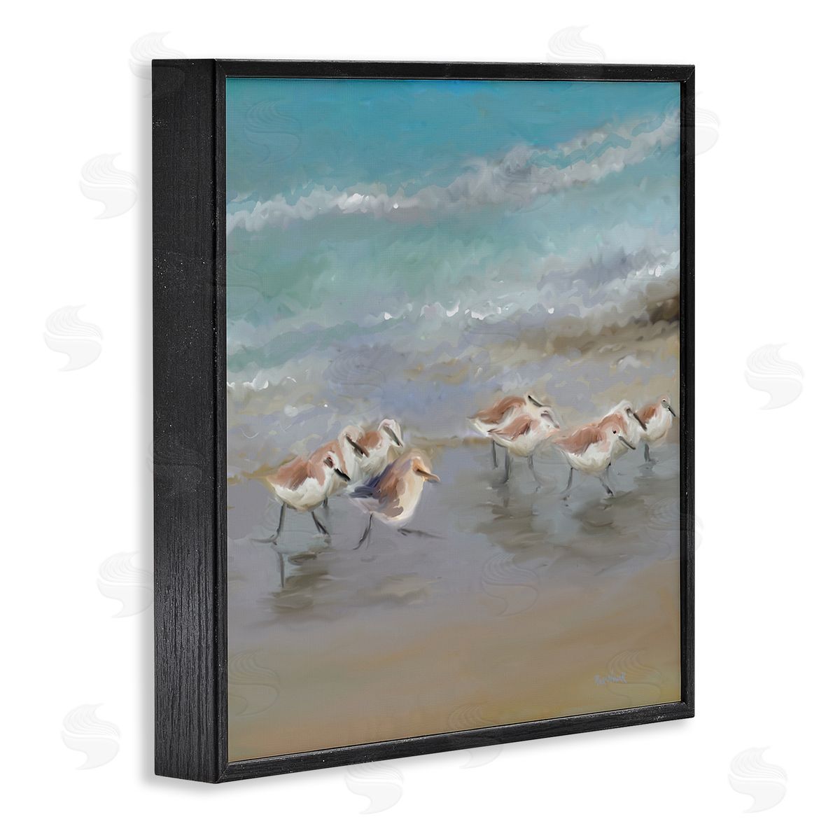 Rick Novak Coastal Sandpipers Beach Waves Shore Black Framed Glicee Wall Art Print