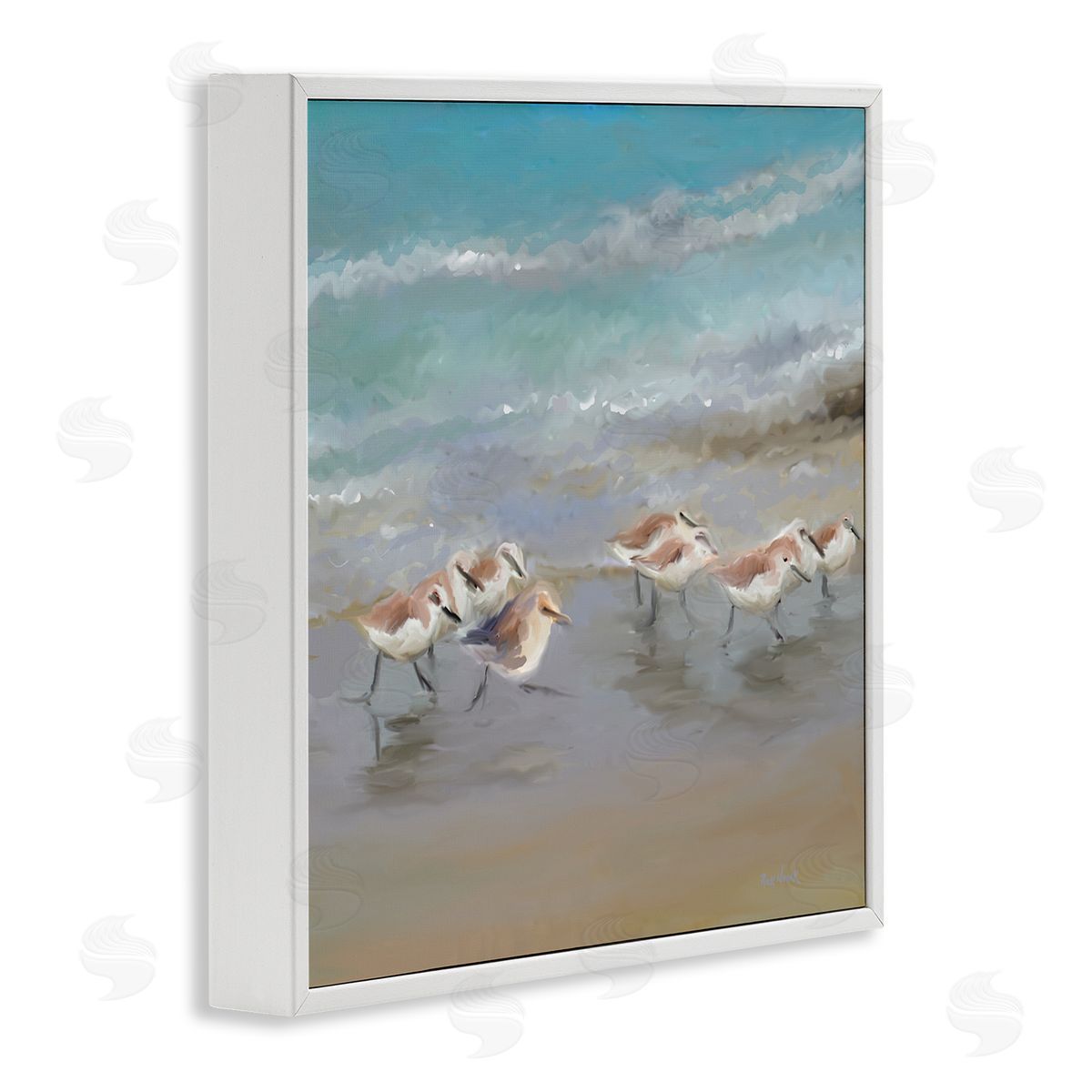 Rick Novak Coastal Sandpipers Beach Waves Shore White Framed Glicee Wall Art Print