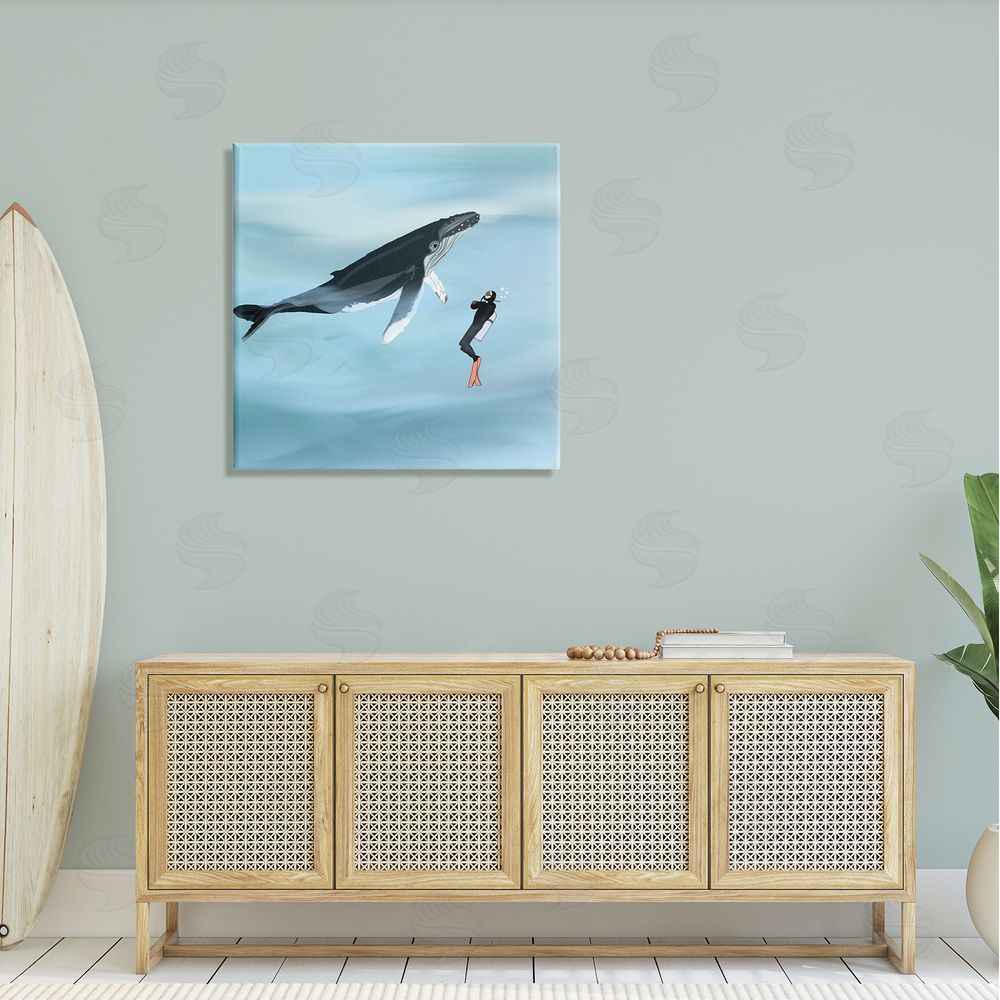Ashley Singleton Underwater Scuba Diver & Whale Friends Canvas Wall Art in Room
