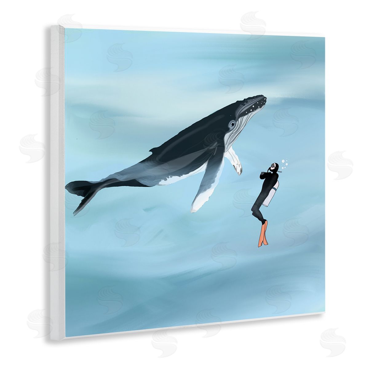 Ashley Singleton Underwater Scuba Diver & Whale Friends Wooden Wall Plaque Art Print