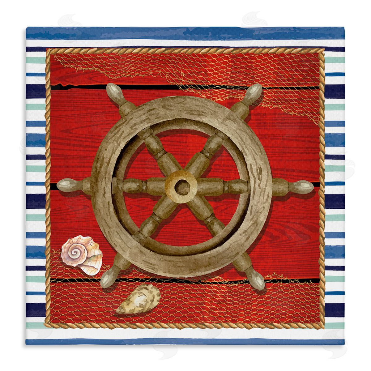 Nicole DeCamp Nautical Boat Helm Striped Maritime Stretched Canvas Wall Art Print