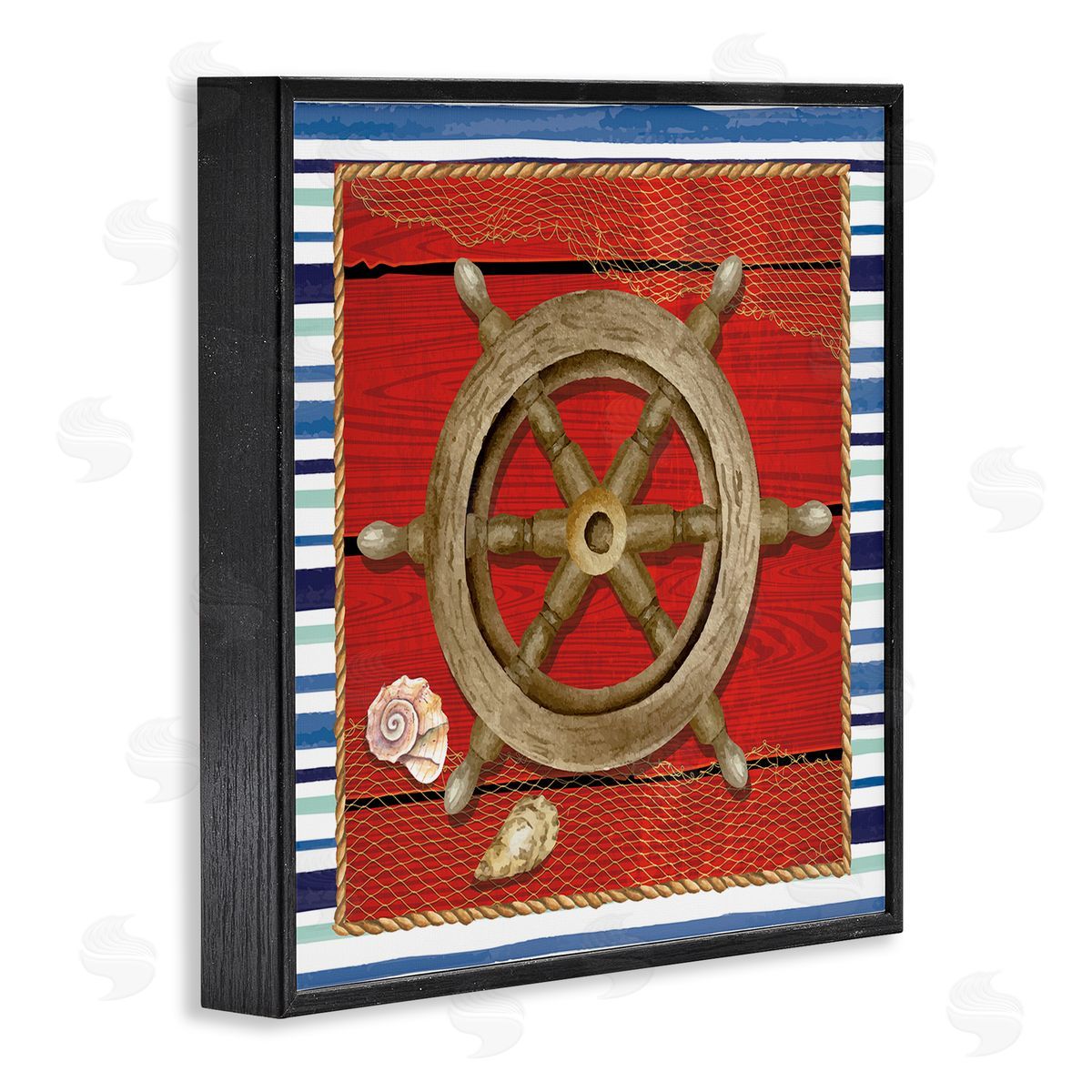 Nicole DeCamp Nautical Boat Helm Striped Maritime Black Framed Glicee Wall Art Print