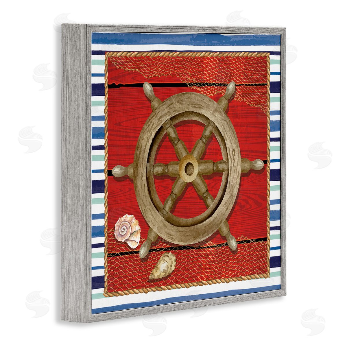 Nicole DeCamp Nautical Boat Helm Striped Maritime Gray Framed Glicee Wall Art Print