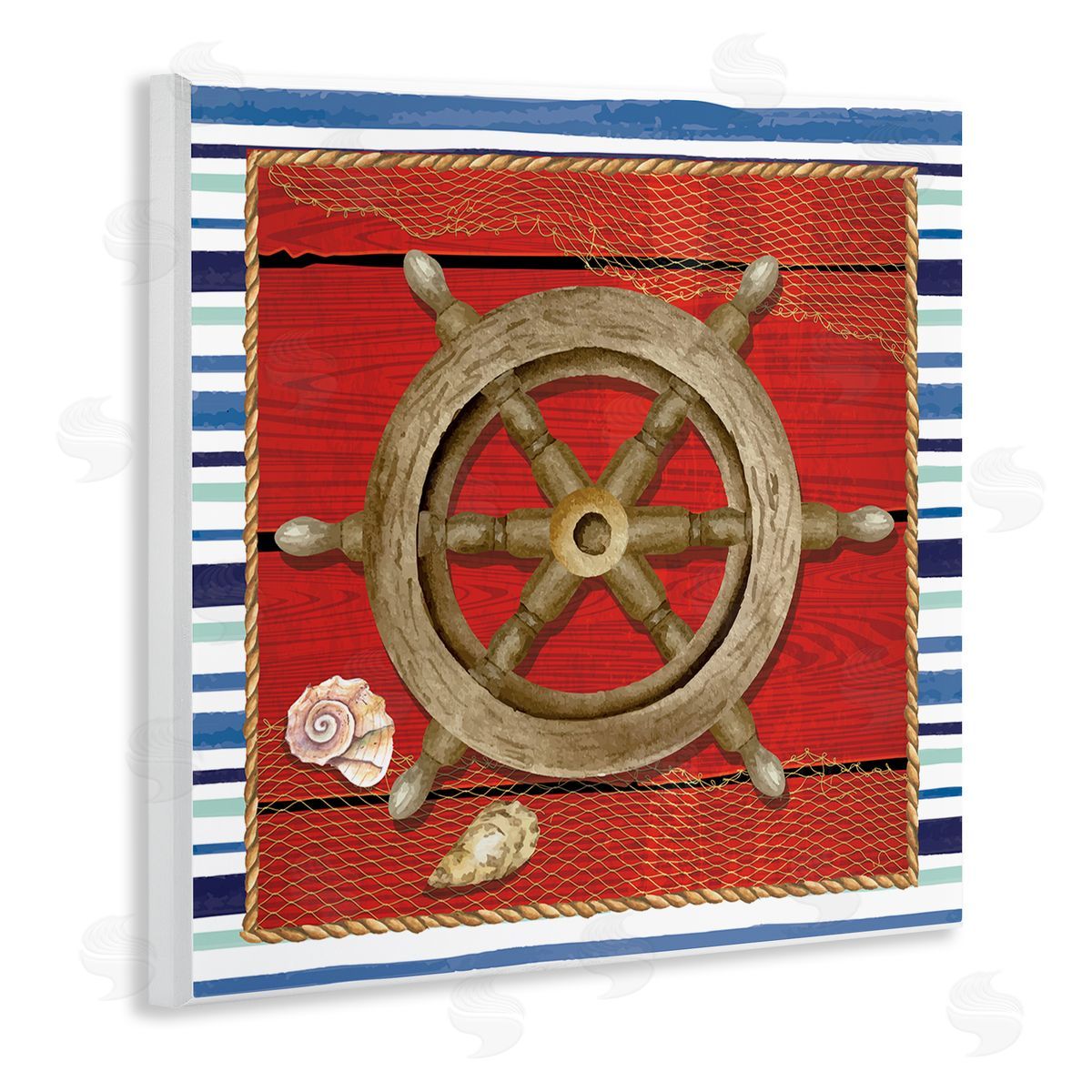 Nicole DeCamp Nautical Boat Helm Striped Maritime Wooden Wall Plaque Art Print