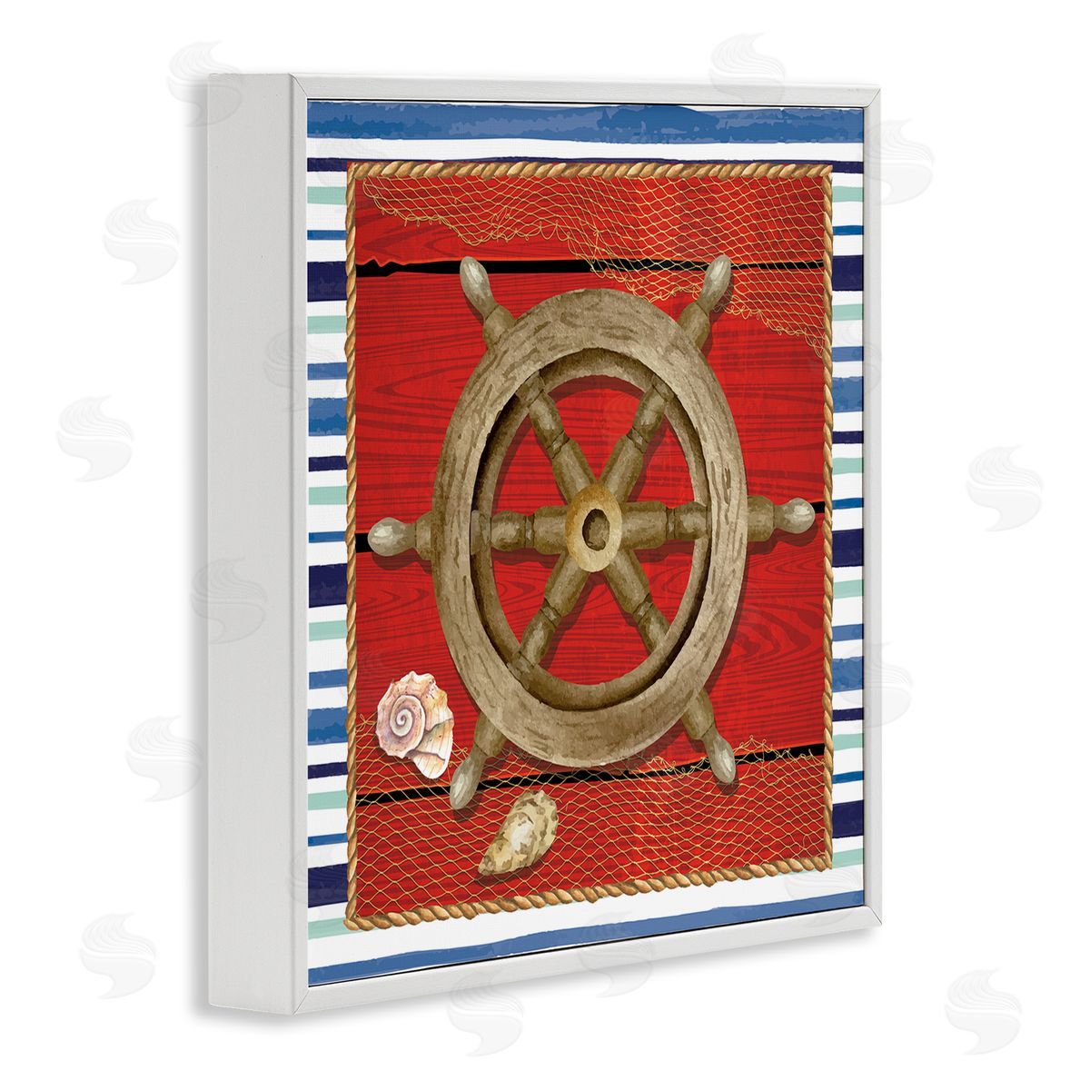 Nicole DeCamp Nautical Boat Helm Striped Maritime White Framed Glicee Wall Art Print