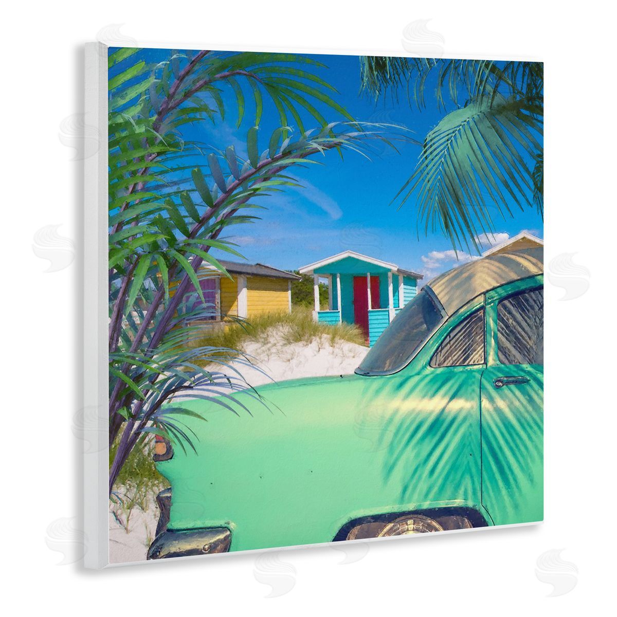 Steve Hunziker Vintage Car Coastal Vacation Cottages Wooden Wall Plaque Art Print