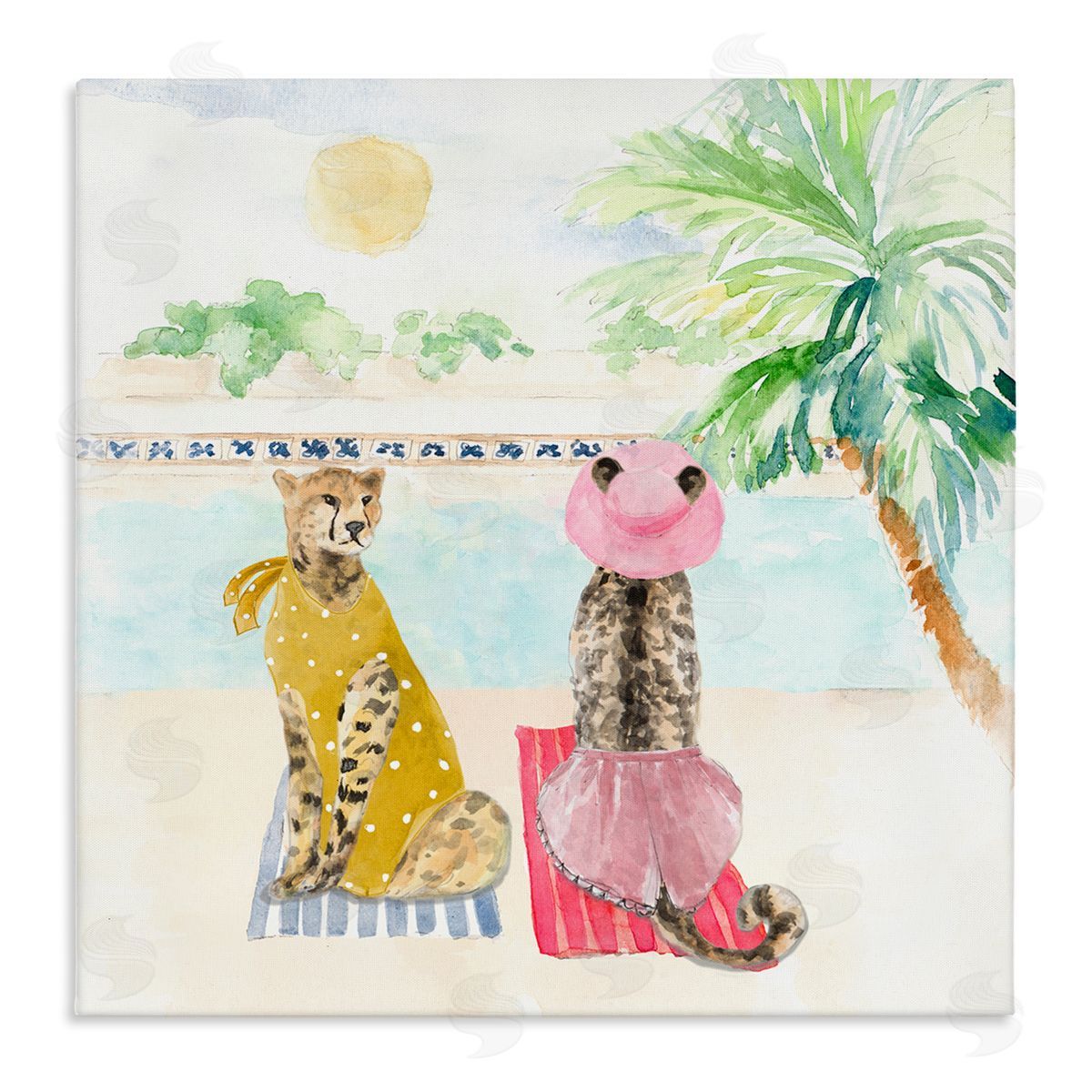Lanie Loreth Pool Side Cheetahs Fun Wildlife Stretched Canvas Wall Art Print