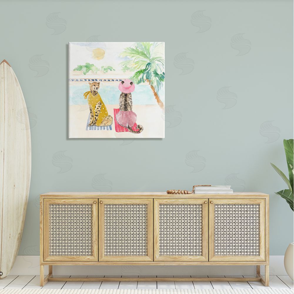 Lanie Loreth Pool Side Cheetahs Fun Wildlife Canvas Wall Art in Room