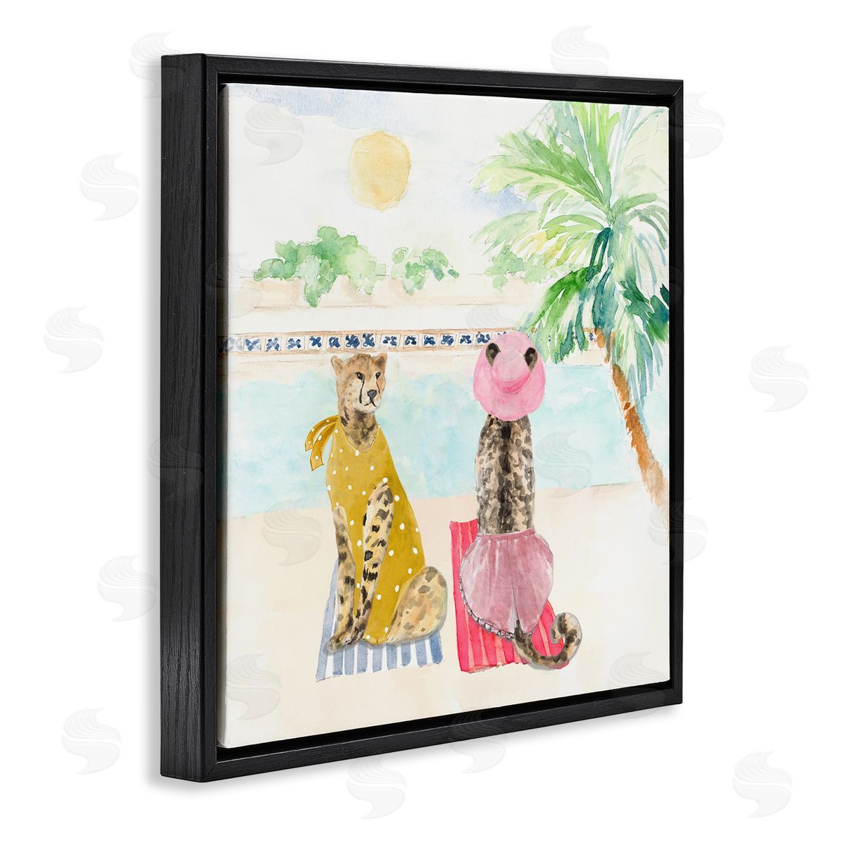 Lanie Loreth Pool Side Cheetahs Fun Wildlife Black Floating Frame Canvas Wall Art Print