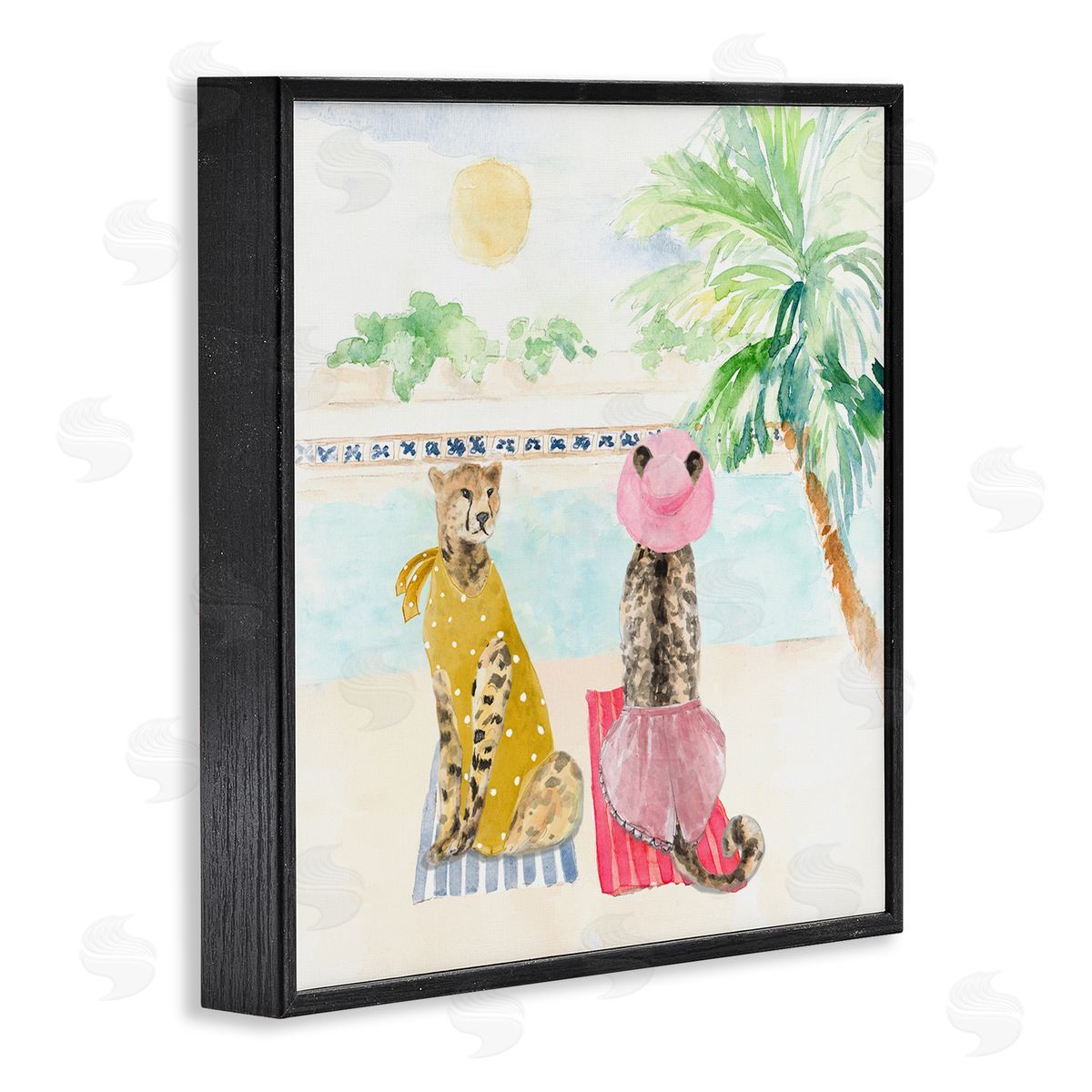 Lanie Loreth Pool Side Cheetahs Fun Wildlife Black Framed Glicee Wall Art Print