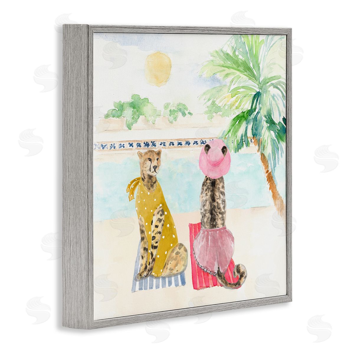 Lanie Loreth Pool Side Cheetahs Fun Wildlife Gray Framed Glicee Wall Art Print