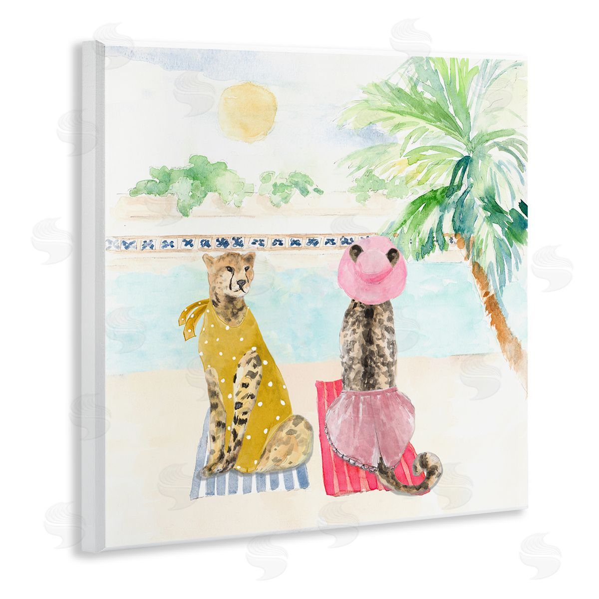 Lanie Loreth Pool Side Cheetahs Fun Wildlife Wooden Wall Plaque Art Print