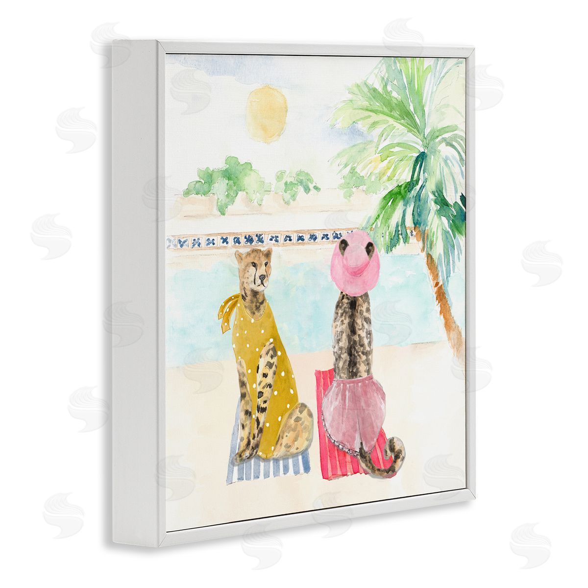 Lanie Loreth Pool Side Cheetahs Fun Wildlife White Framed Glicee Wall Art Print