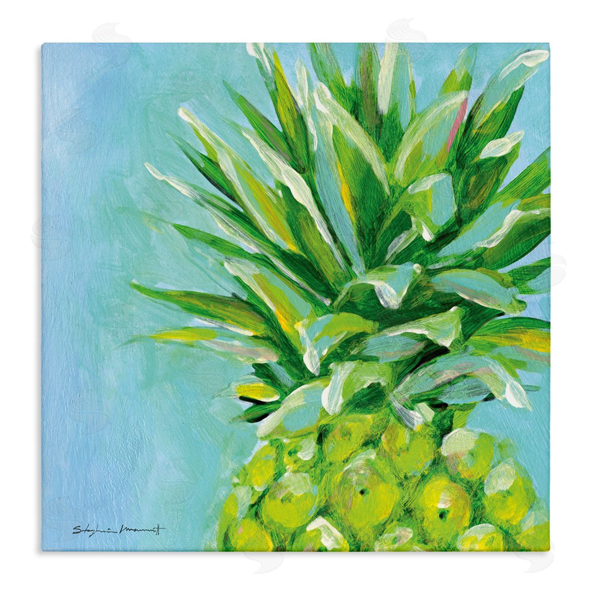 Tropical Pineapple on Blue Canvas Wall Art, Home Decor by Stephanie Workman Marrott